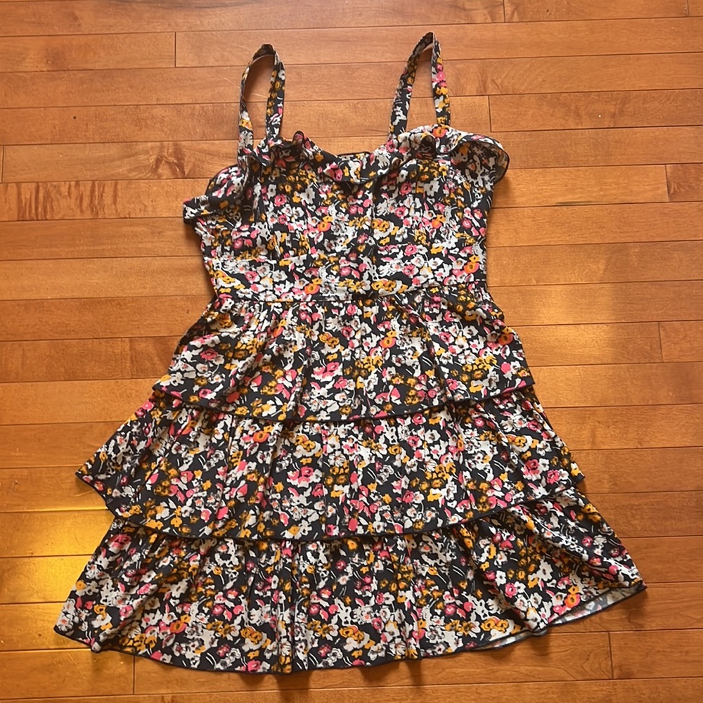 Tiered ruffle dress sleeveless straps floral